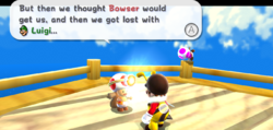 Mario encountering Captain Toad, the leader of the Toad Brigade.