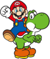 Vector artwork of Mario atop Yoshi